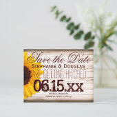 Rustikales Land Sonnenblumen Save the Date Postkar Ankündigungspostkarte (Stehend Vorderseite)