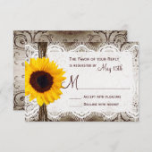 Rustikales Land Sonnenblumen Spitzen Twine Wedding RSVP Karte (Vorne/Hinten)