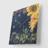 Rustikales Land Sonnenblumen und spätrömische Zahl Quadratische Wanduhr (Winkel)