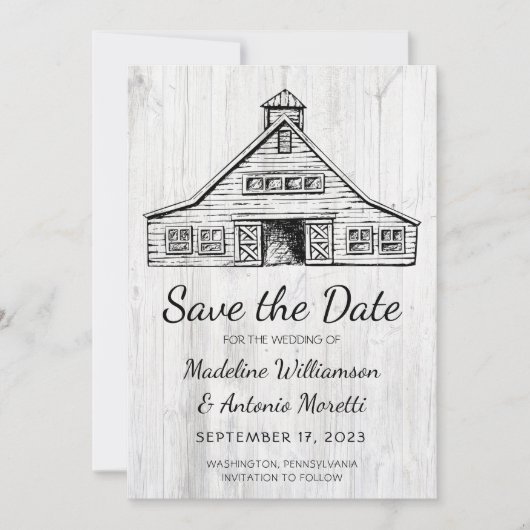 Rustikales Land Stall Simple Wood Save The Date (Vorderseite)