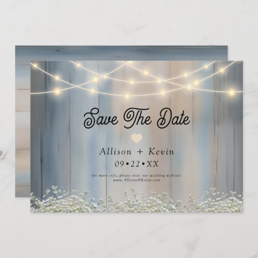 Rustikales Land Stallholz Horizontal Save the Date (Vorne/Hinten)