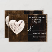 Rustikales Land Stallholz Liebe Herz Hochzeit RSVP (Vorne/Hinten)