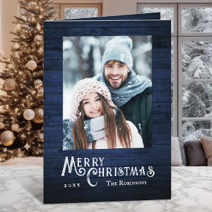 Rustikales Land Stilvolles Foto Blauer Holzplanke  Feiertagskarte