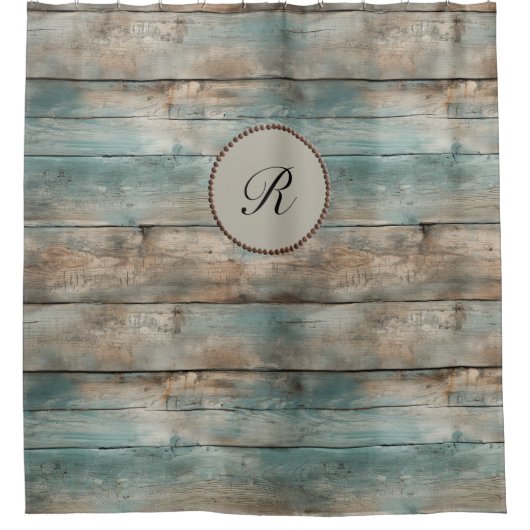 Rustikales Land trug blaue Zaunplatten Duschvorhang (Vorderseite)