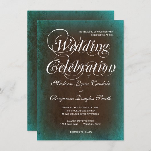 Rustikales Land Türkis Braun Hochzeitseinladungen Einladung (Vorne/Hinten)