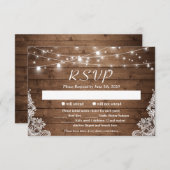 Rustikales Land Twinkle Lights Lace Barn Wood UAWG RSVP Karte (Vorne/Hinten)