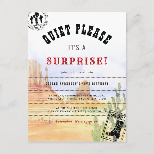 Rustikales Land Überraschung Geburtstagsparty Einl Einladungspostkarte (Vorderseite)