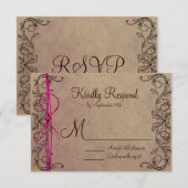 Rustikales Land Vintag braun rosa Hochzeit RSVP Karte (Vorne/Hinten)