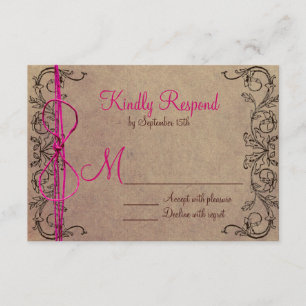 Rustikales Land Vintag braun rosa Hochzeit RSVP Karte