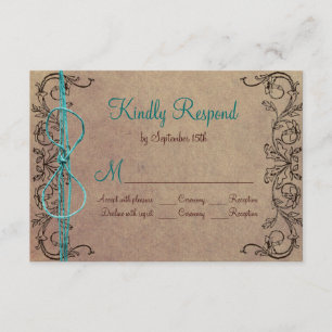 Rustikales Land Vintag Brown Aquamarin Wedding RSV RSVP Karte