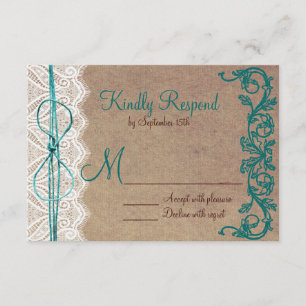 Rustikales Land Vintag Brown Aquamarin Wedding RSV RSVP Karte