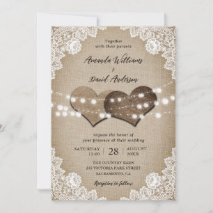 Rustikales Land Vintag Burlap Blues Hochzeit Einladung