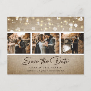 Rustikales Land Vintag Burlap Foto Save the Date Ankündigungspostkarte