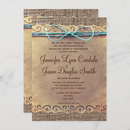 Rustikales Land Vintag Burlap Hochzeitseinladungen Einladung (Vorne/Hinten)