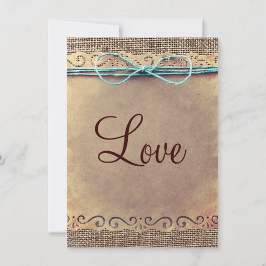 Rustikales Land Vintag Burlap Hochzeitseinladungen Einladung (Rückseite)