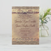 Rustikales Land Vintag Burlap Hochzeitseinladungen Einladung (Stehend Vorderseite)