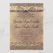 Rustikales Land Vintag Burlap Hochzeitseinladungen