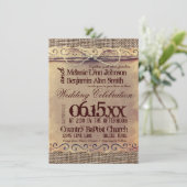 Rustikales Land Vintag Burlap Hochzeitseinladungen Einladung (Stehend Vorderseite)