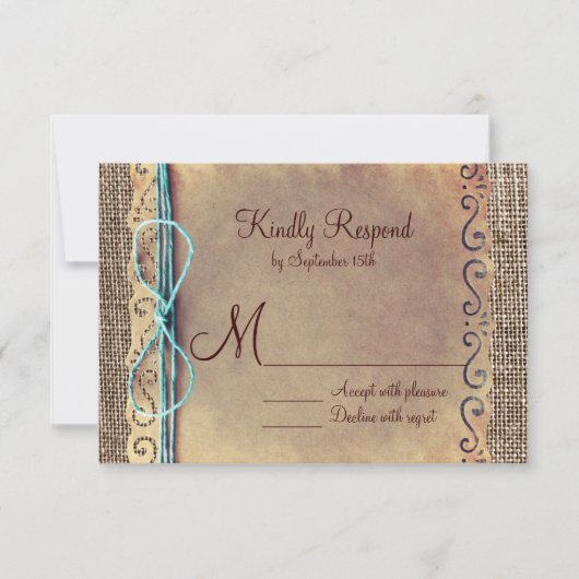 Rustikales Land Vintag Burlap Wedding RSVP Cards (Vorderseite)