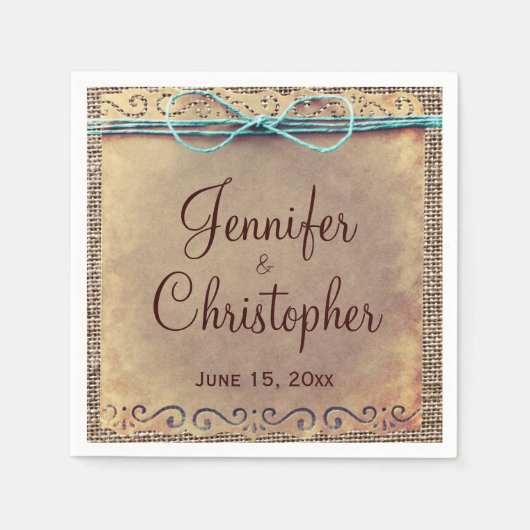 Rustikales Land Vintag Burlap Wedkin Napkin Serviette (Vorderseite)