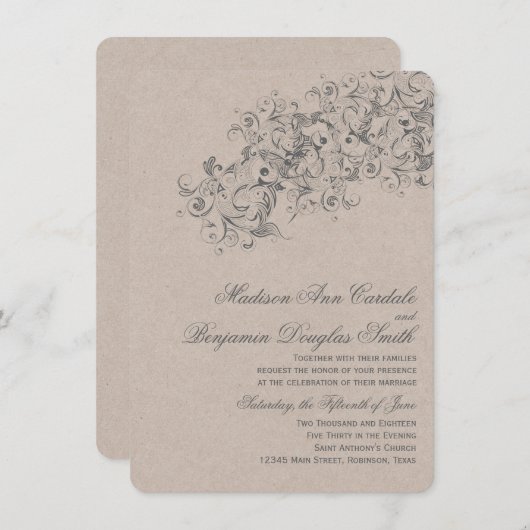 Rustikales Land Vintag Geblüht Hochzeitseinladunge Einladung (Vorne/Hinten)