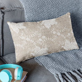 Rustikales Land Vintager Beige-Einbruch und weiße  Lendenkissen