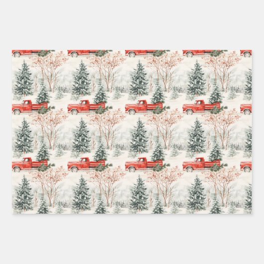 Rustikales Land Weihnachten Roter LKW und Dorf Geschenkpapier Set (Vorderseite 2)