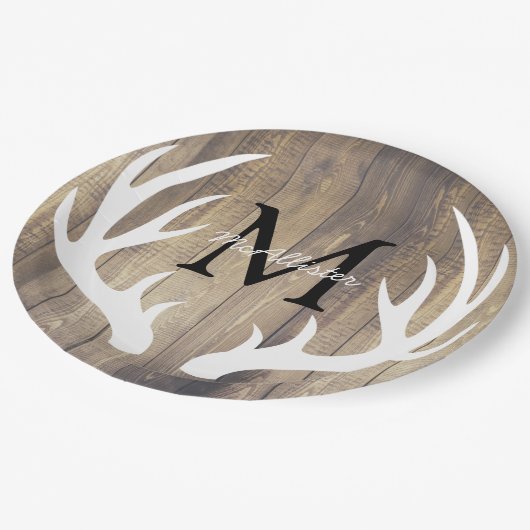 Rustikales Land Weißer Hirsch Antlers Leichten Sta Pappteller (Schrägansicht)