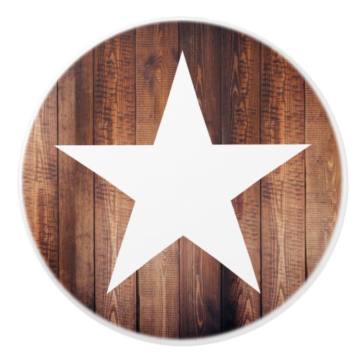 Rustikales Land Weißer Star & Holzplanks Keramikknauf (Vorderseite)