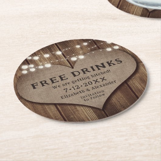 Rustikales Land wird Save the Date getroffen Runder Pappuntersetzer (Angewinkelt)