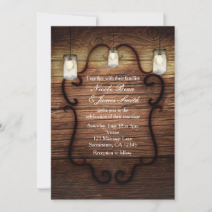 Rustikales Land Wood & Lighted Mason Jars Wedding Einladung