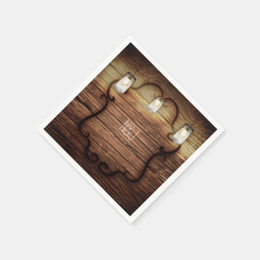 Rustikales Land Wood & Lighted Mason Jars Wedding Serviette (Ecke)