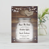 Rustikales Land Wood Lights Mason Jar Wedding Save The Date (Stehend Vorderseite)