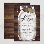 Rustikales Land Wood Lights Mason Jar Wedding Save The Date (Vorne/Hinten)