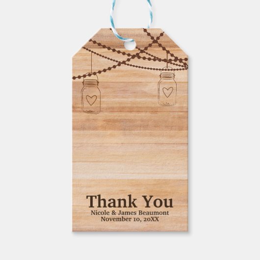 Rustikales Land Wood Mason Jars Barn Gastgeschenk Geschenkanhänger (Vorderseite)