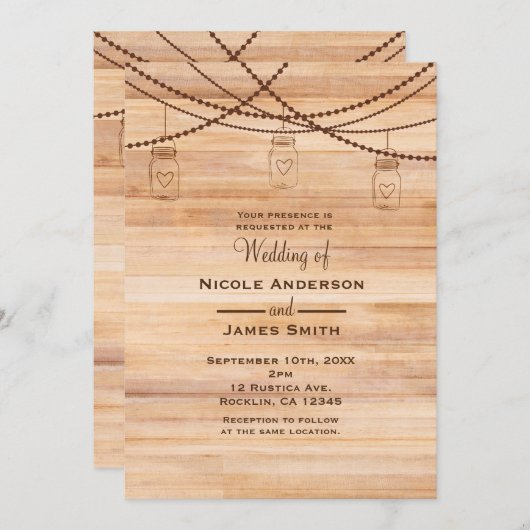 Rustikales Land Wood & Mason Jars Barn Wedding Einladung (Vorne/Hinten)