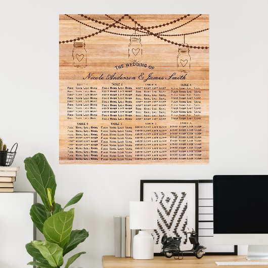 Rustikales Land Wood & Mason Jars Hochzeit Poster (Heimbüro)
