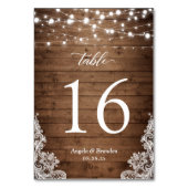 Rustikales Land Wood Twinkle Lights Hochzeit Tischnummer (Rückseite)