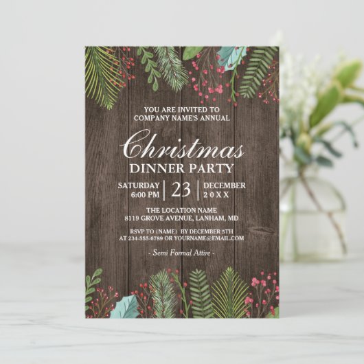 Rustikales Land Woodgrain Weihnachtsfest Party Einladung (Stehend Vorderseite)