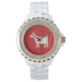 Rustikales Land Ziege Rotes Holz Panel Armbanduhr