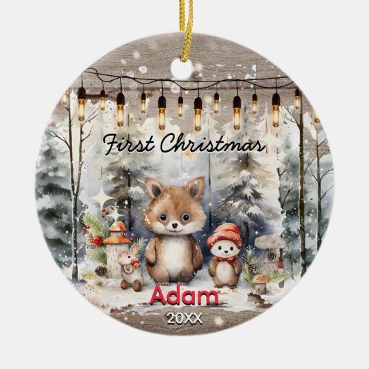 Rustikales Landbaby First Christmas Baby Keramik Ornament (Vorne)