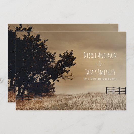 Rustikales Landfeld Minimal Country Wedding Einladung (Vorne/Hinten)
