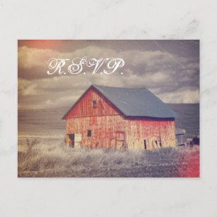 Rustikales Landgut Roter Stall Hochzeit RSVP Einladungspostkarte