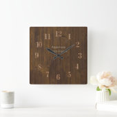 Rustikales Landhaus Holz Panel Bauernhof Quadratische Wanduhr (Zuhause)