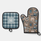 Rustikales Landhaus Küche Ofenhandschuh & Topflappen-Set (Vorderseite)