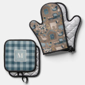 Rustikales Landhaus Küche Ofenhandschuh & Topflappen-Set (Vorderseite/Rückseite)