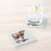 Rustikales Landhaus Kuh Portrait Glasuntersetzer (Schrägansicht)