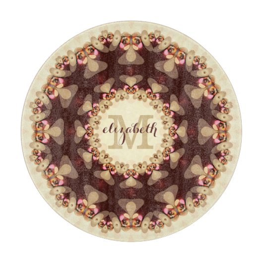 Rustikales Landhaus Mandala Individuelle Name Rund Schneidebrett (Vorderseite)