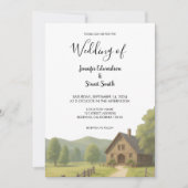 Rustikales Landhaus mit Monogramm Hochzeit Einladung (Vorderseite)