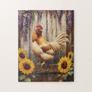 Rustikales Landhaus mit Sonnenblumen und Wisteria Puzzle